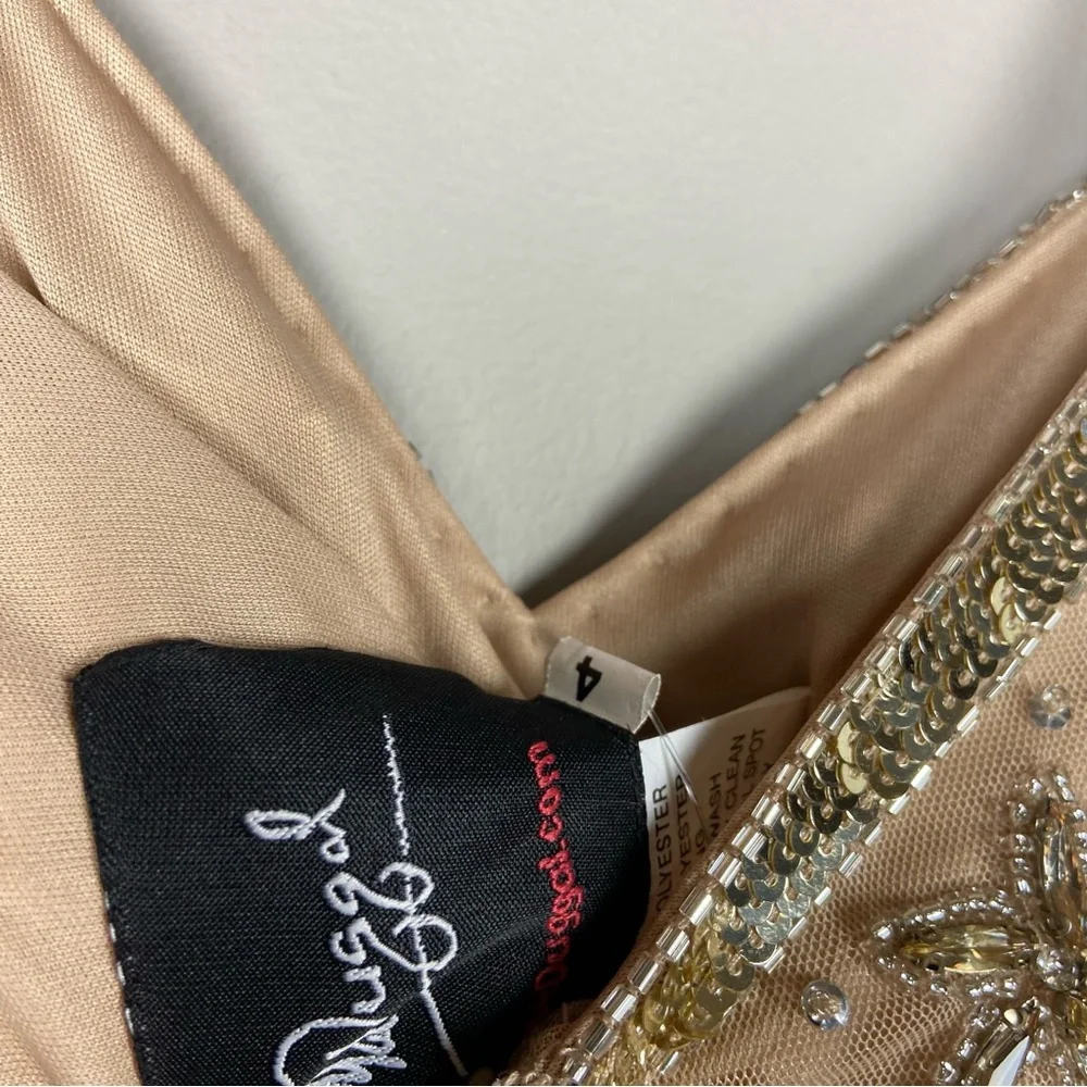 Mac Duggal cap sleeve sequin beaded embellished column gown nude 11175_13